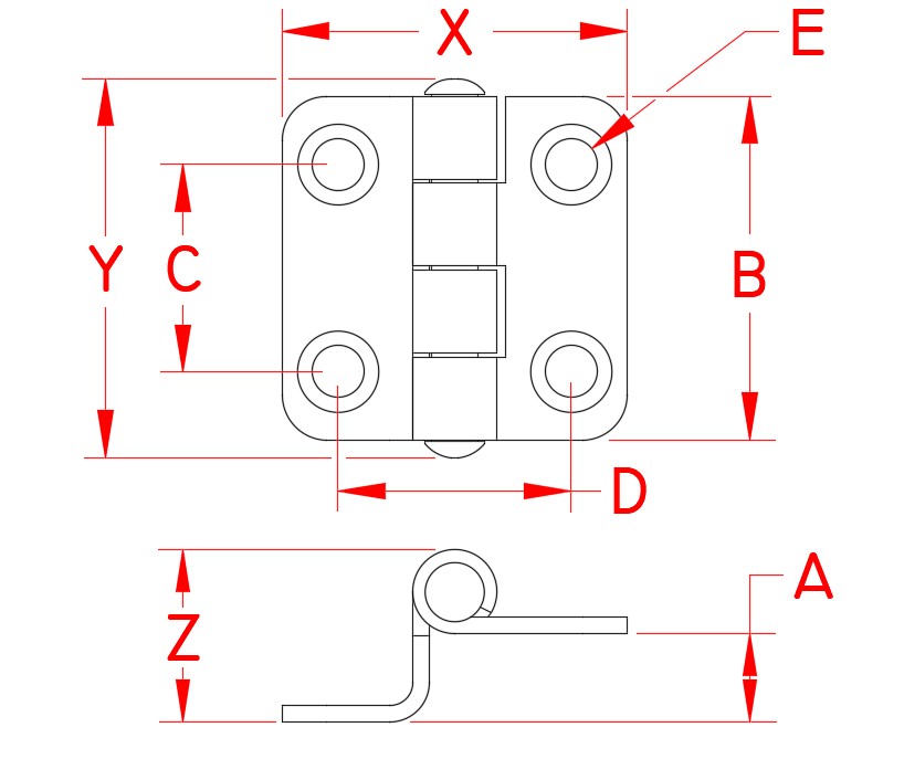 Stainless Steel Door Hinge - Offset, S3827-2000, Line Drawing